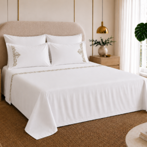 Drap brodé Blanc – Broderie Lin