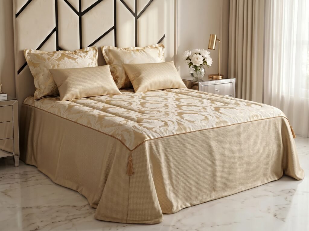 Couvre-lit Brocart -Beige doré(5 pièces)