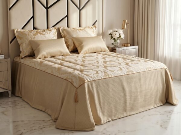 Couvre-lit Brocart -Beige doré(5 pièces)